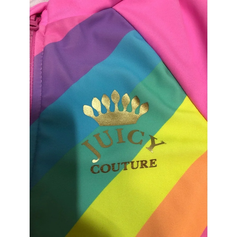 5/$25 Juicy Couture One Piece Swimsuit Size 10 Pink Rainbow Stripe Long Sleeve